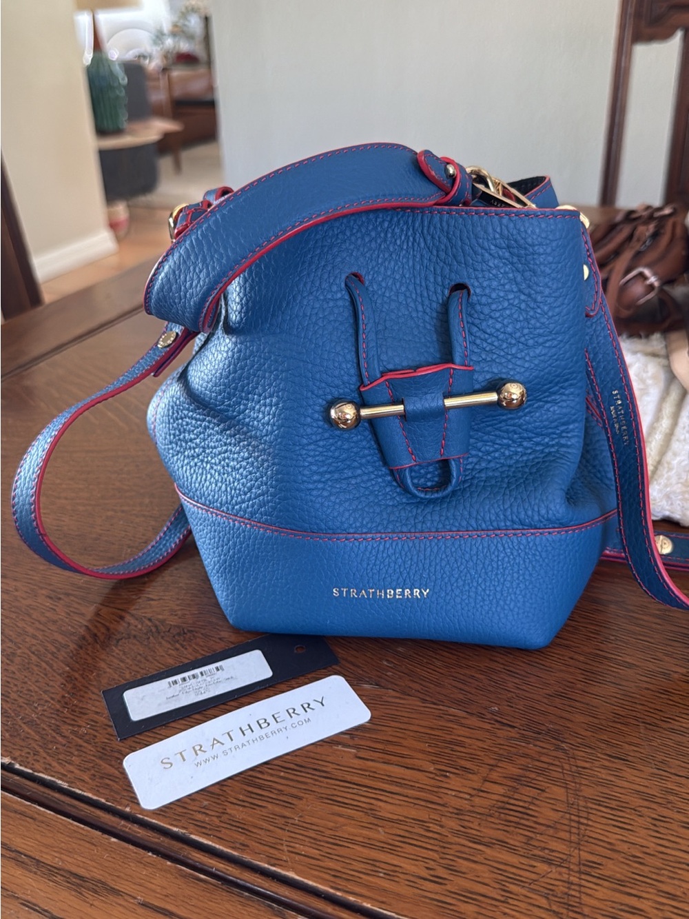 Strathberry Otessa Mini Bucket Bag with Red Trim